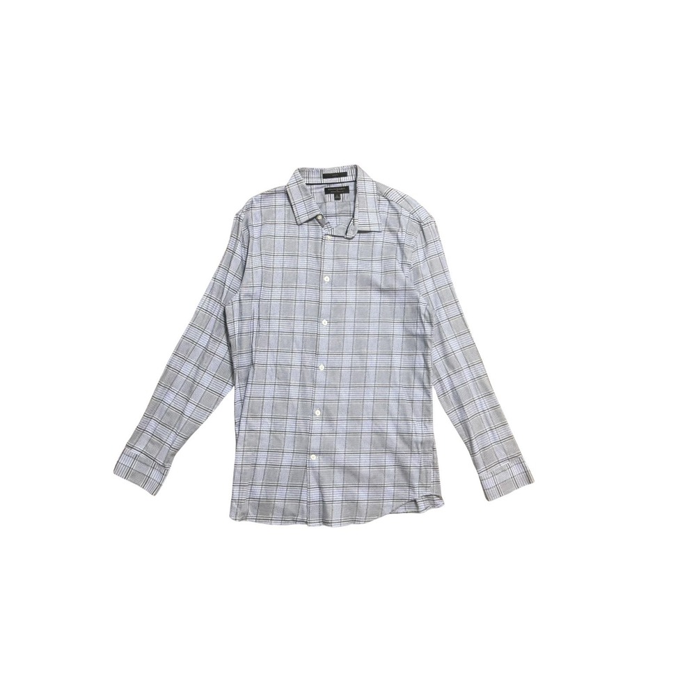 Banana Republic Dress Shirt Mens L Blue Plaid Slim Fit Wrinkle Resistant Stretch